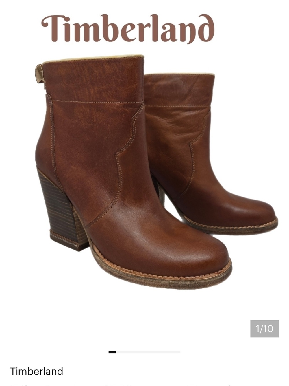 Timberland Womens Bootie Size 10 Marge Short Pull On Carmel Leather Chunk Heels